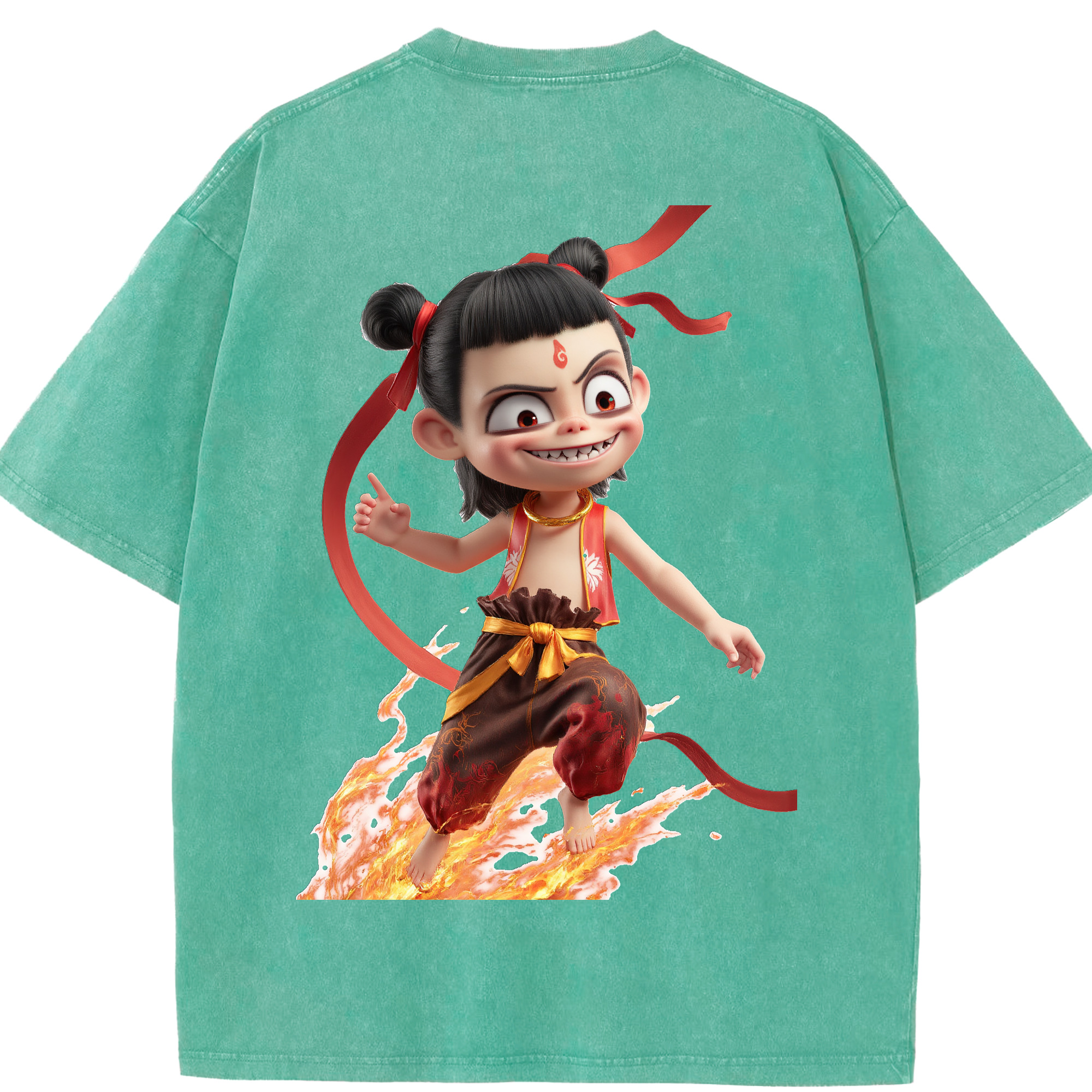 （画像用） Ne Zha 2 ナタ 魔童の大暴れ 綿100% ヴィンテージ風 半袖Tシャツ（背面プリント）